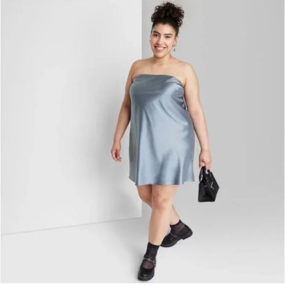 wild fable Blue Strapless Satin Tube Dress Size XL